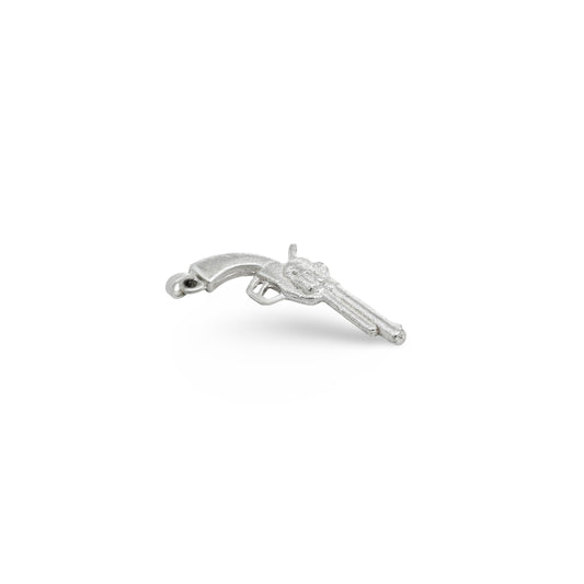 Stylish silver pendant with a bold gun motif for boys