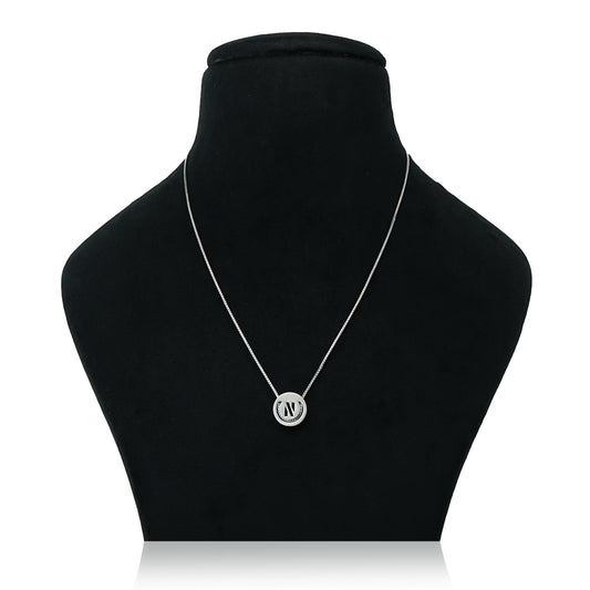 Sterling silver chain featuring a round pendant with the letter 'N