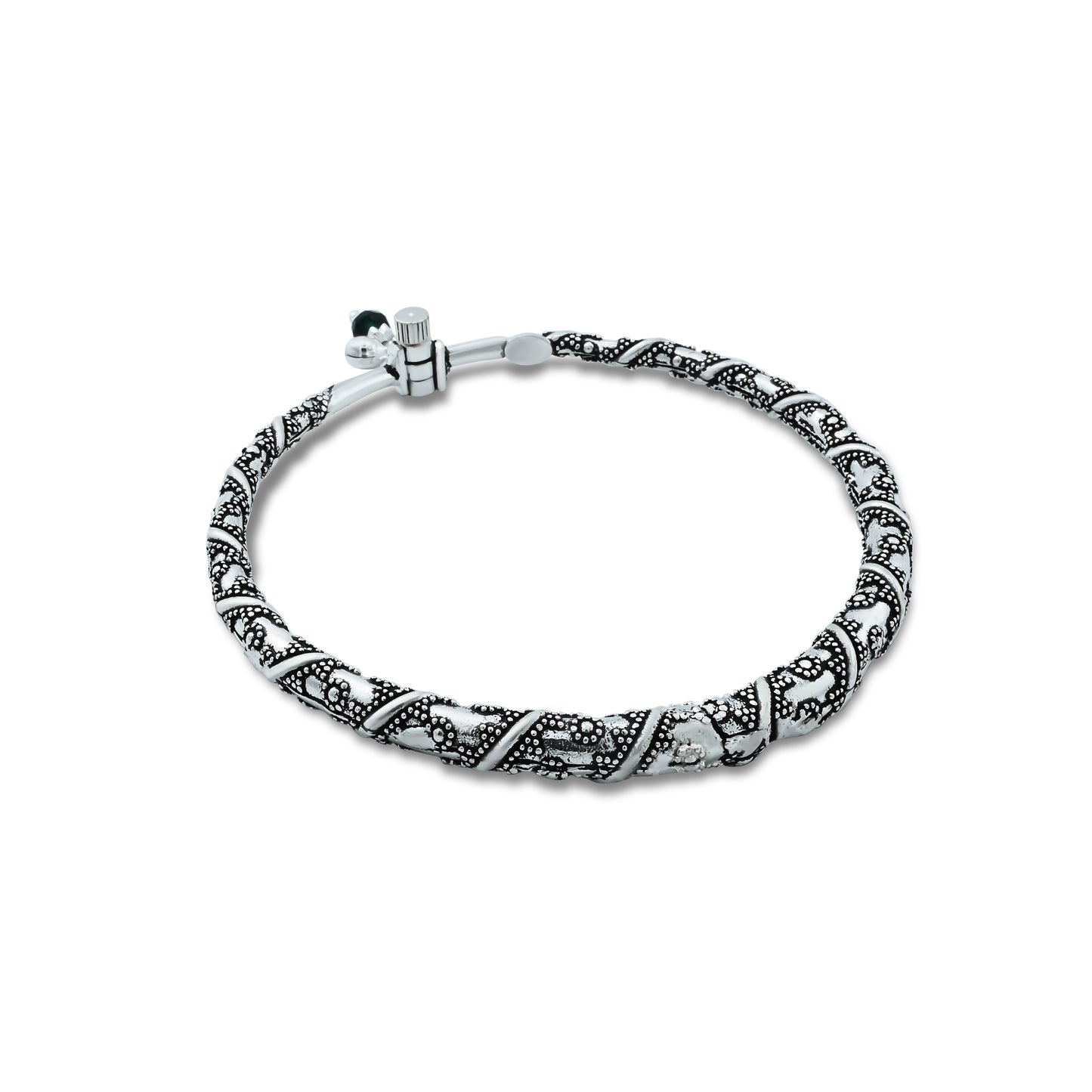 Traditional oxidized payal with floral patterns and bells