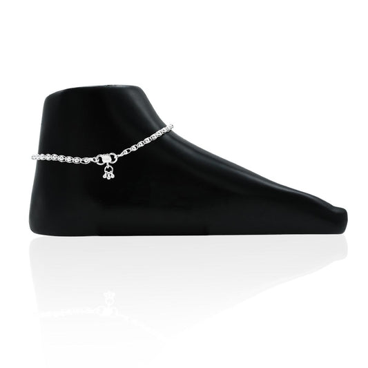 Elegant silver anklet featuring a sequence of bright, colourful gemstones.