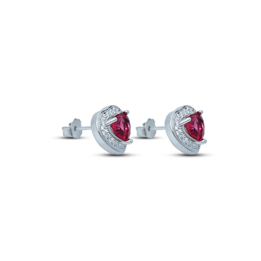 Elegant silver earrings featuring pink and white stone hearts