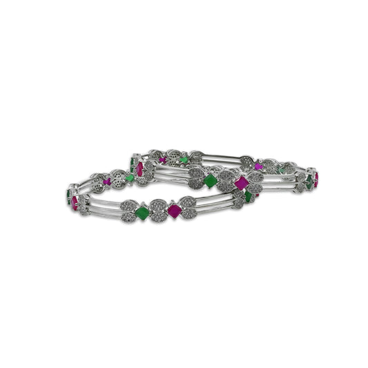 Charming silver bangle set featuring beautiful gemstones, designed to add elegance and color to your jewelry collection.