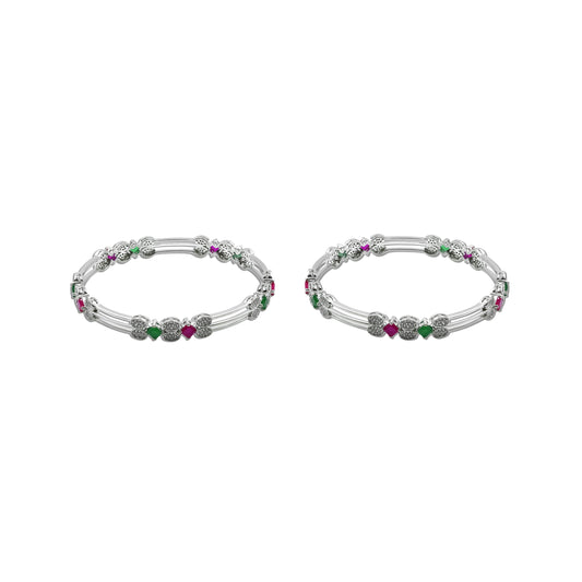 Stylish silver bangles adorned with sparkling gemstones, perfect for adding a touch of sophistication and charm to any outfit
