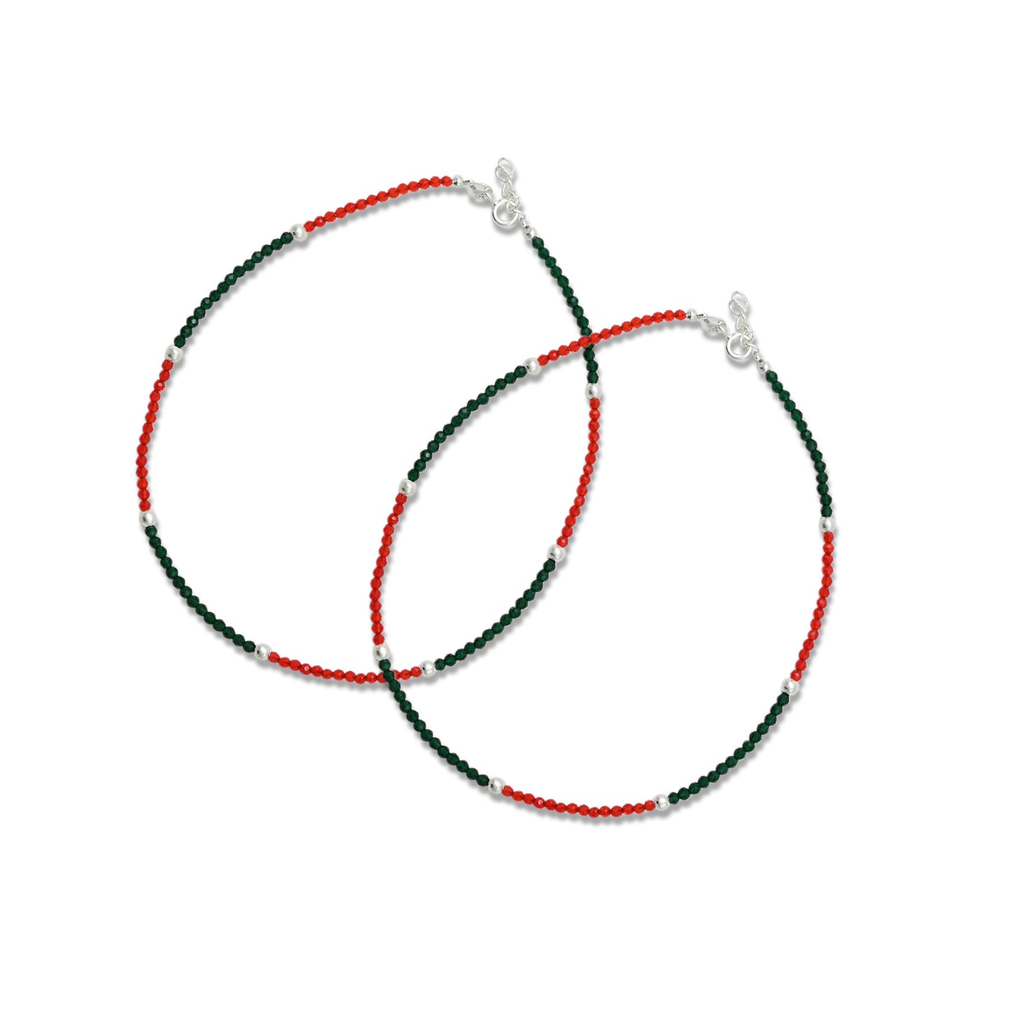 Silver Black & Dark Green Beads Anklet