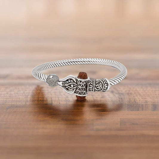 Men’s Silver Kada with Mahadev Rudraksha Lining Divine Blessing