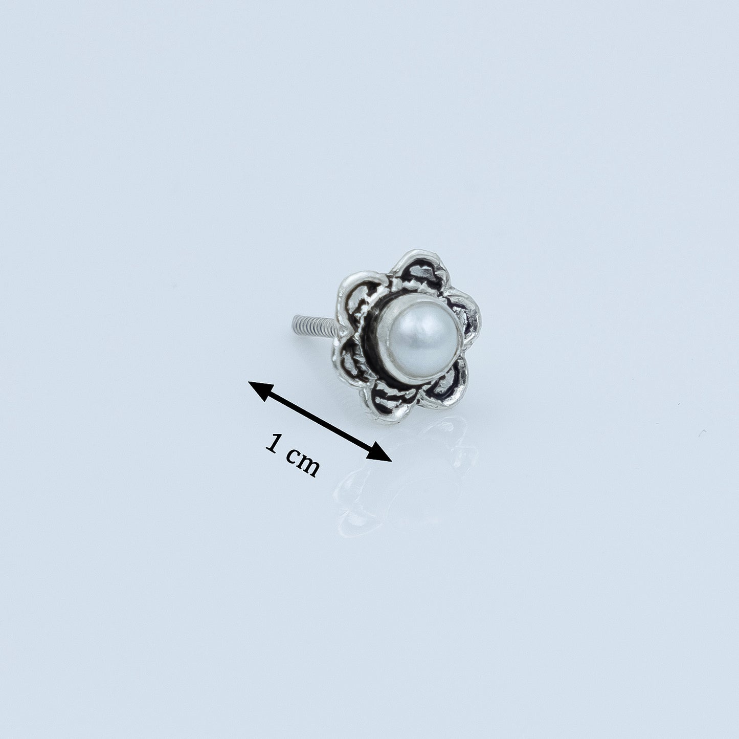 Floral Silver Stud Earrings with Sparkling Stone