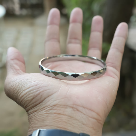 Silver Kada with Textured Diamond Cut Finish