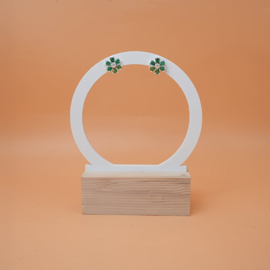 Silver Earrings with Green Gem Floral Pattern