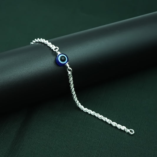 Sleek Chain Evil Eye Silver Bracelet