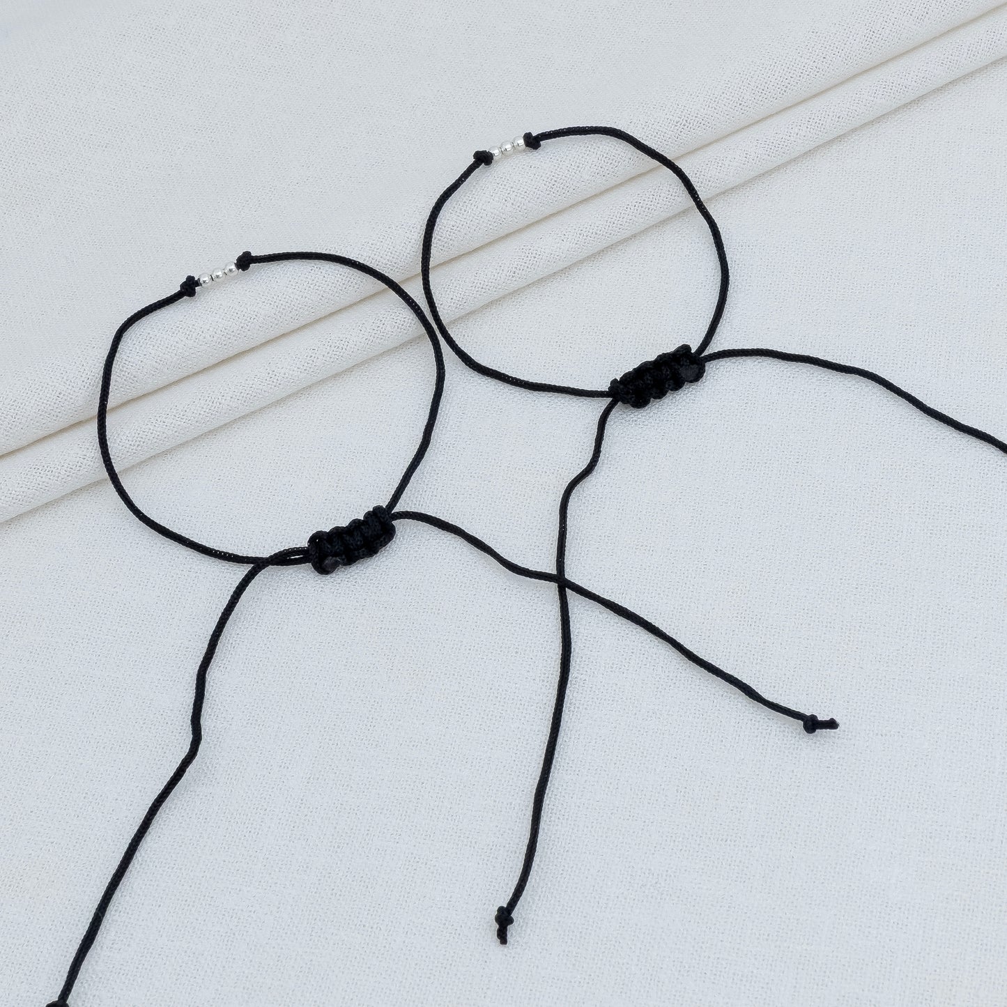 Silver Three Beads Dhaga Bracelet