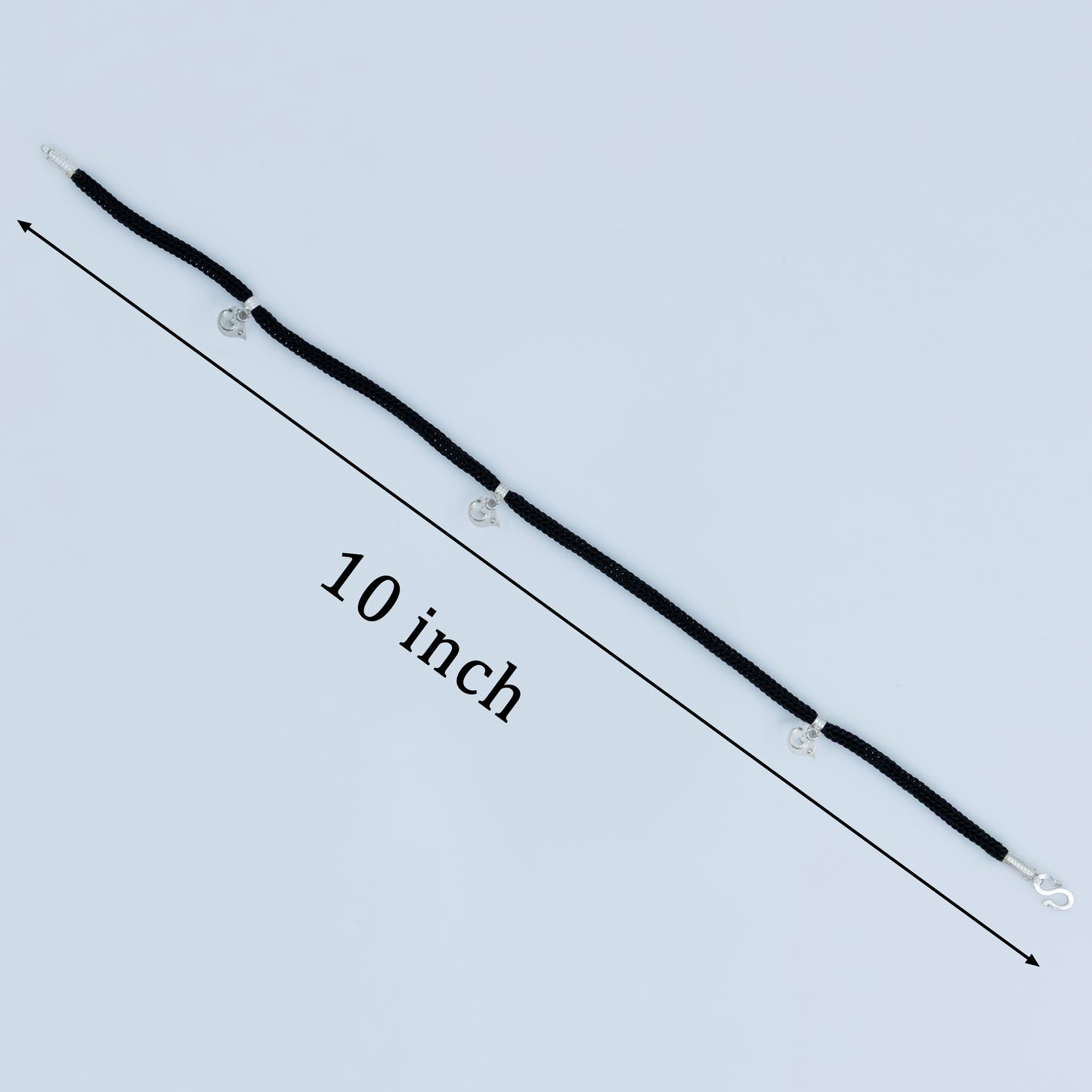 Elegant Silver Charm Thread Anklet with Black Dori & Cute Bird Drop