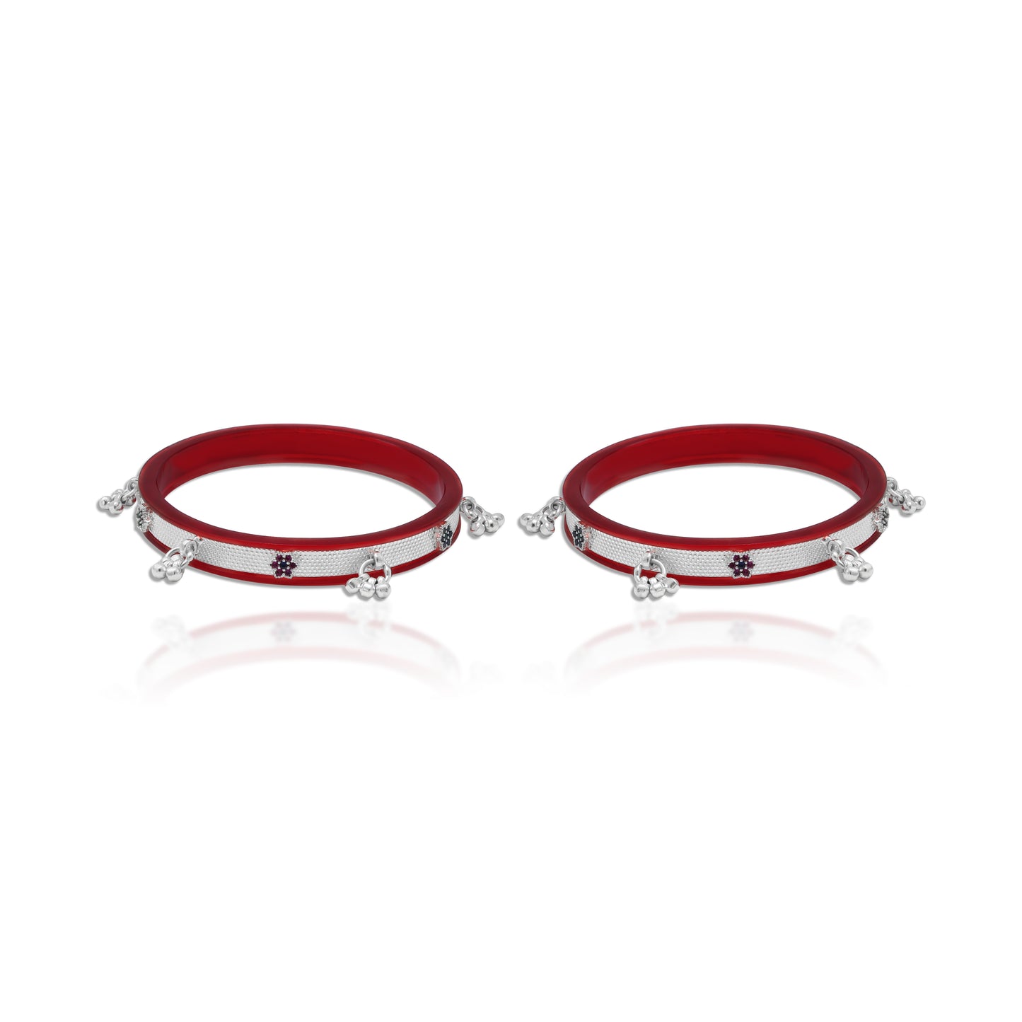 Stylish Silver Bangles with Flower Design and Ghungroo Features