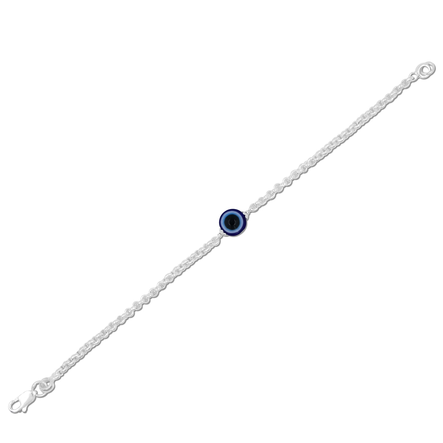 Chic silver chain bracelet showcasing an evil eye charm for protection