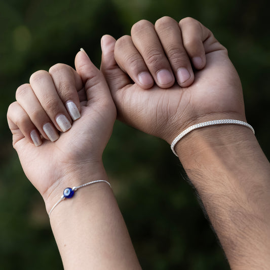 Couple Evil Eye Bracelet Combo Silver Protection & Love Gift