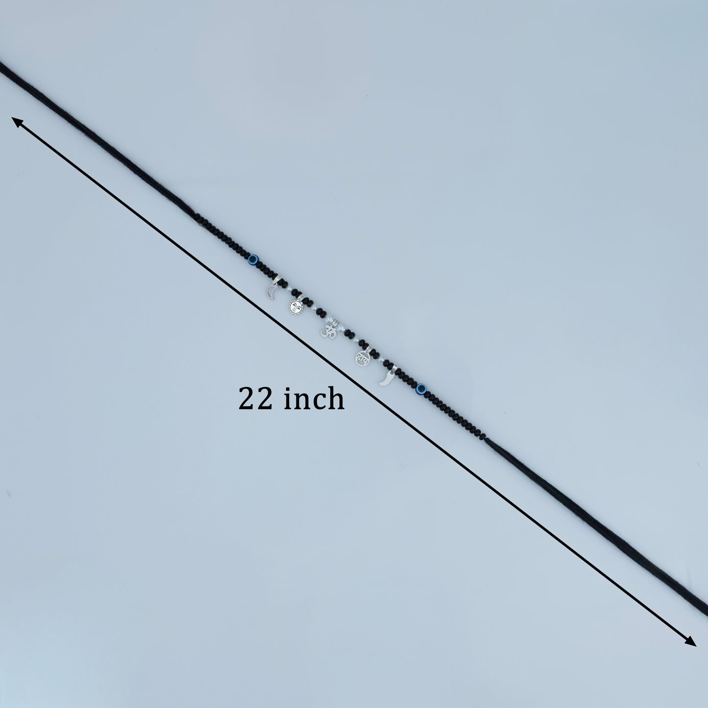 Baby Silver Nazariya Black Beads Mala with Om, Swastik & Moon Charms