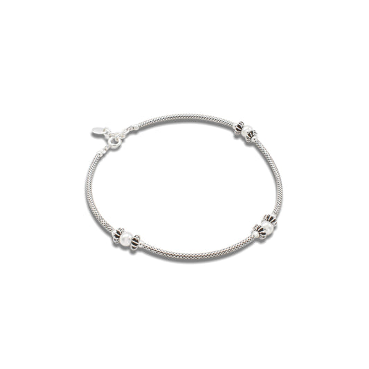 Silver Round Design Peals Anklet