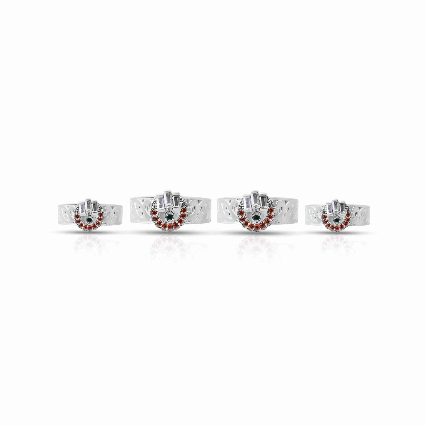 Stylish silver Bichhiya with a one-of-a-kind design and a striking orange gem for a trendy appearance