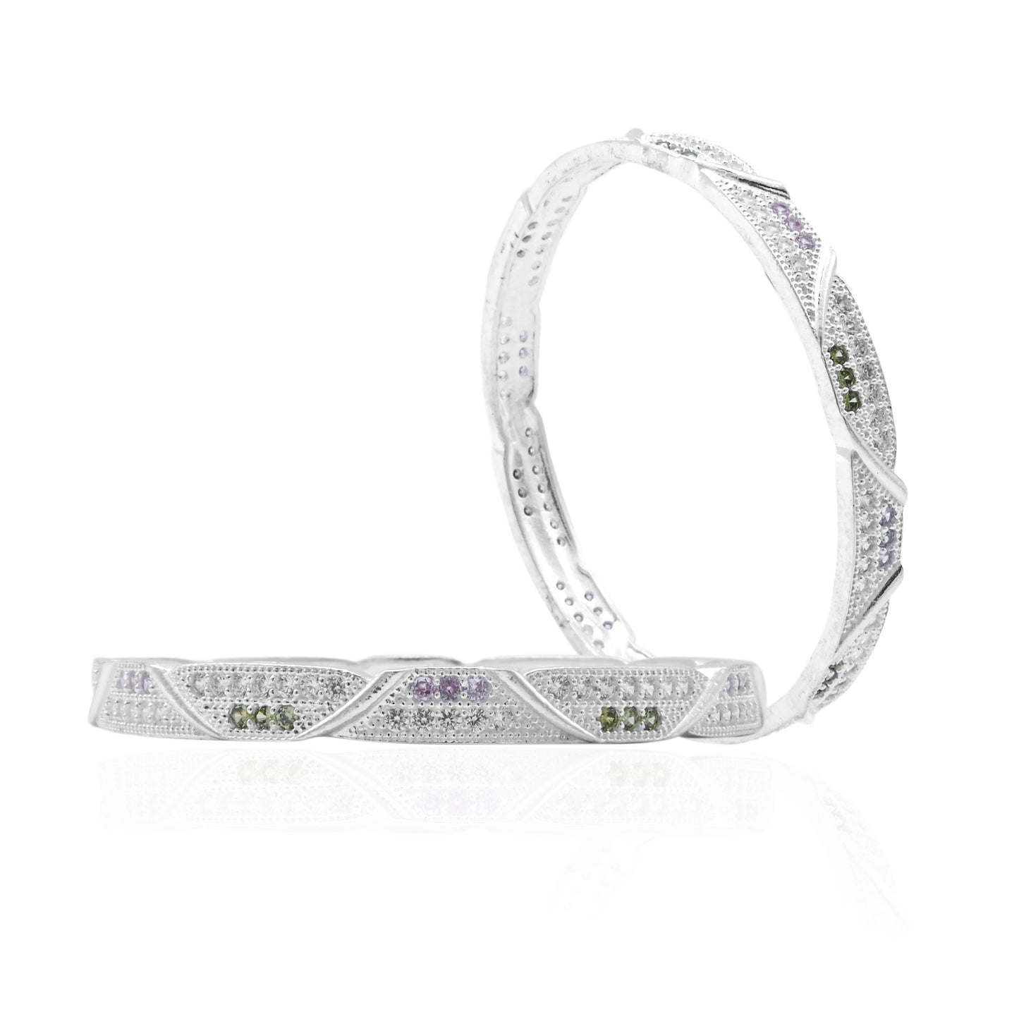 Charming silver bangles showcasing a glamorous array of colorful stones