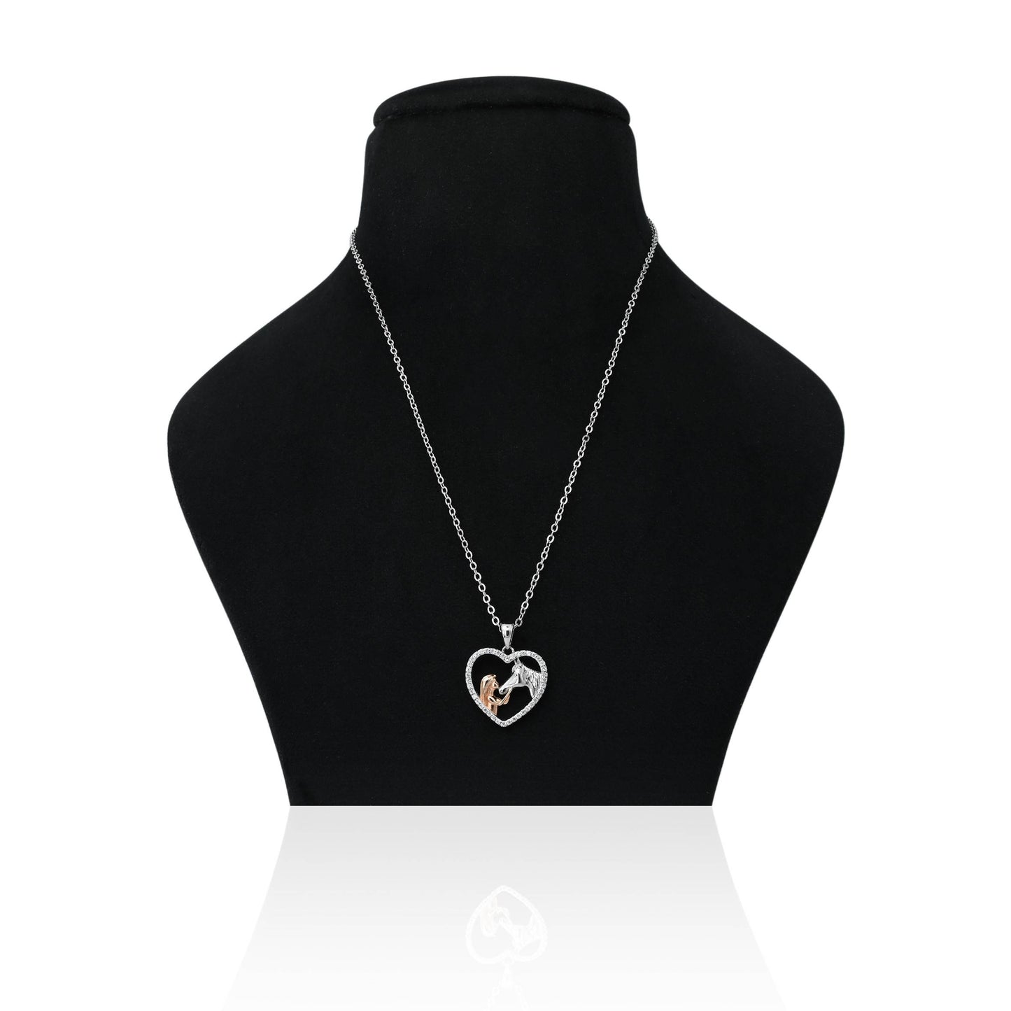 Charming silver heart necklace for horse lovers.