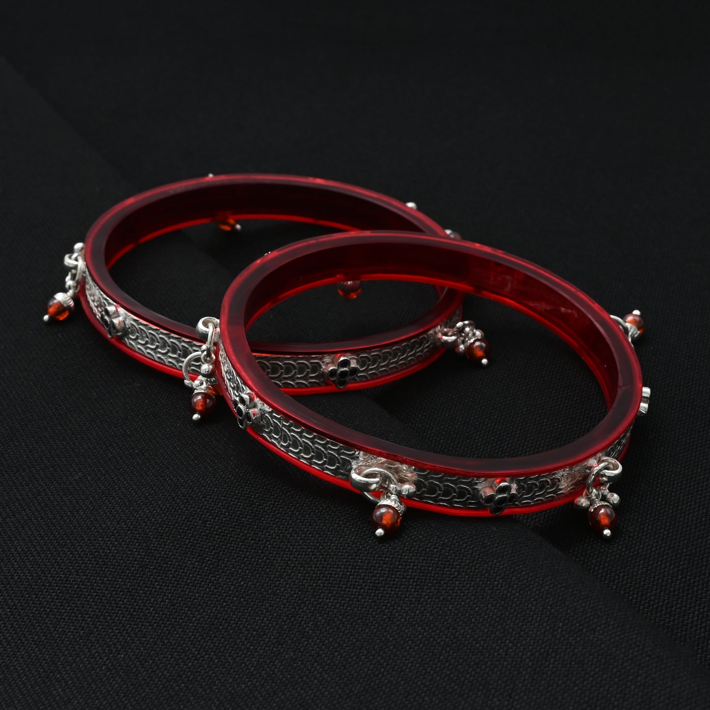 Silver Gorgeous Red colors Beads Bangles
