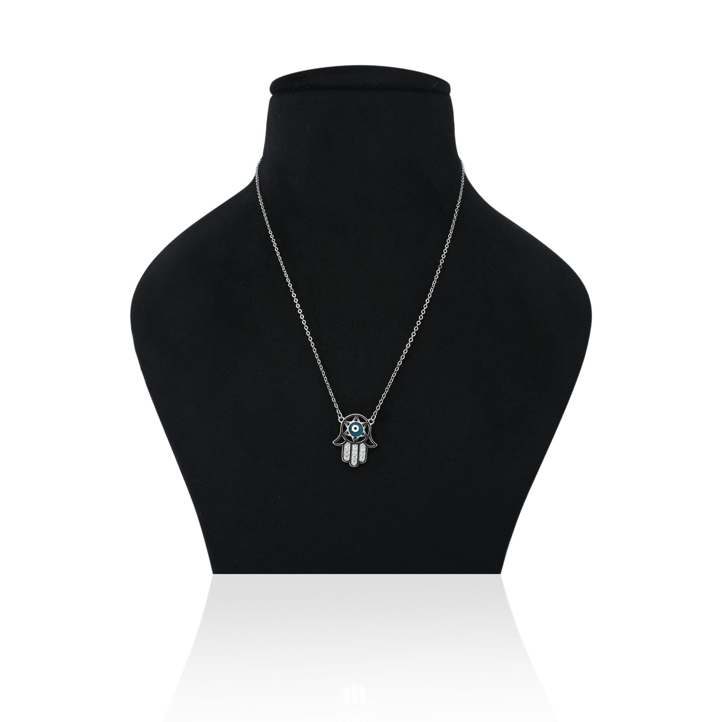 Silver chain with a bold power symbol pendant.