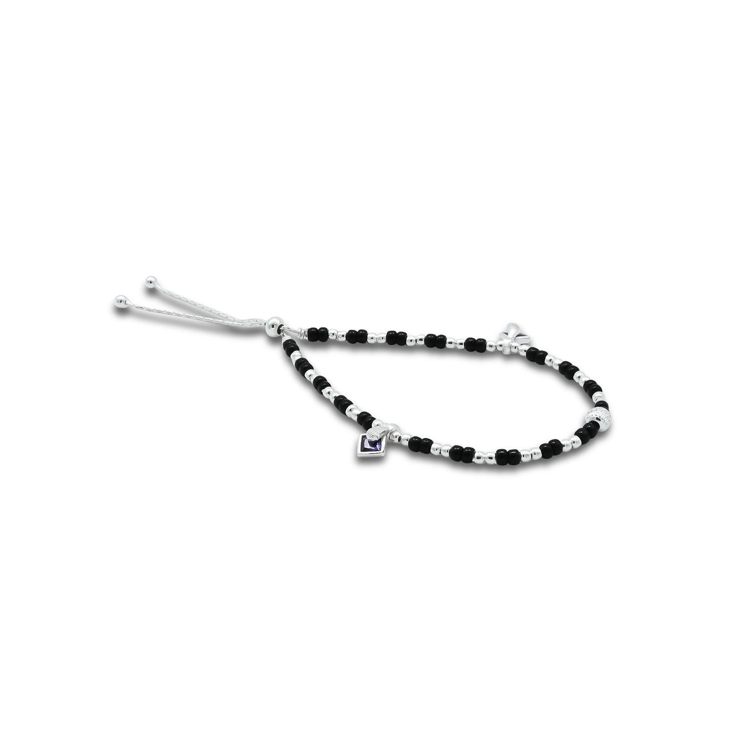 Sterling Silver Blue Gem Stone with Silver and Black Beads Anklet for Girls