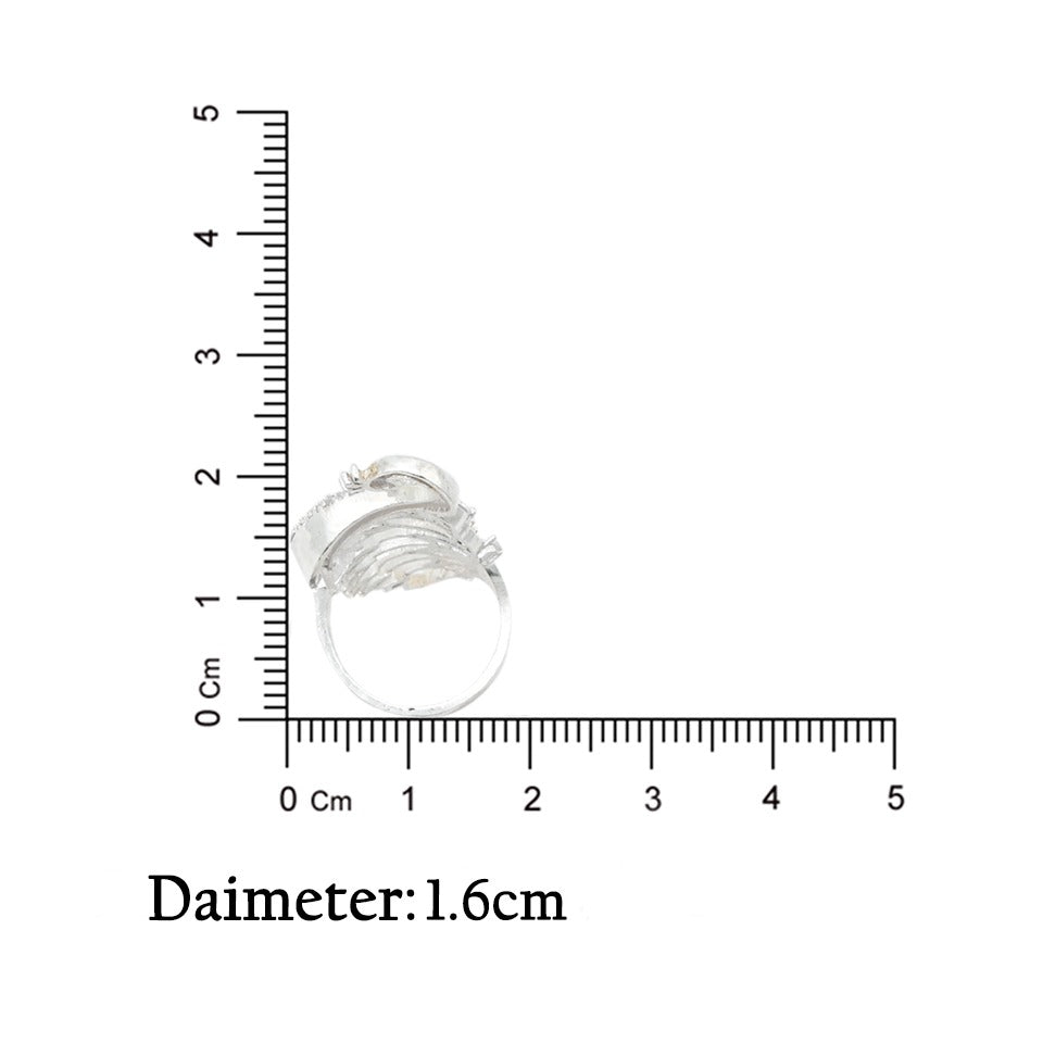 Stylish silver ring showcasing a white peacock design, ideal for girls who love nature-inspired jewelry.