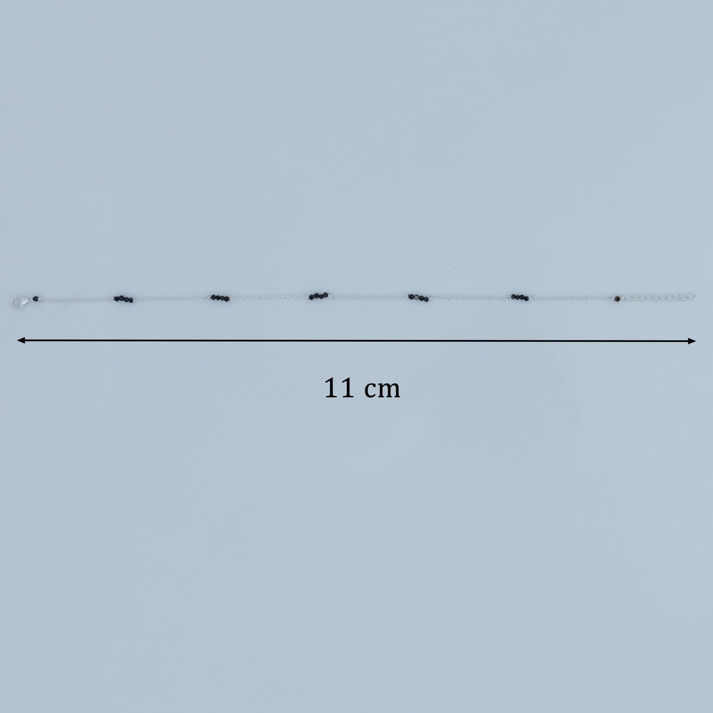 Delicate Silver Anklet with Black Beads Burst