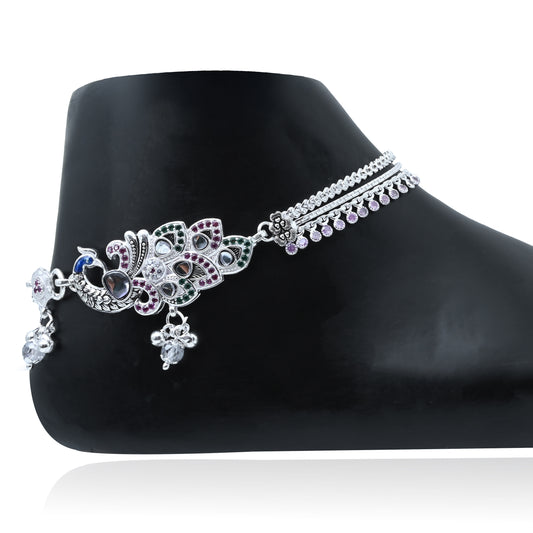 Beautiful Silver Anklet/Payal with Intricate Peacock Design – Trendy Accessory