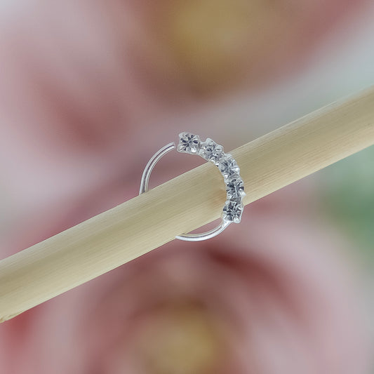 Elegant Silver Nose Ring with Sparkling Stones