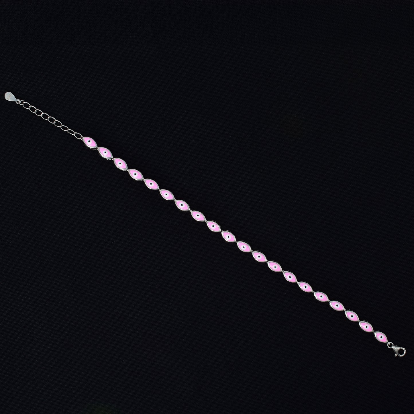 Silver Pink Evil Eye Chain Bracelet (1)