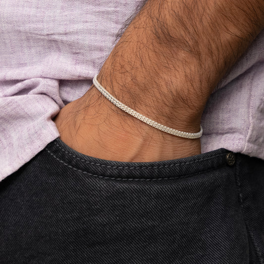 Silver Simple Square Box Design Chain Bracelet for Boys