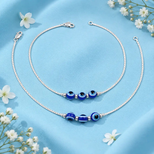 Slim Silver Evil Eye Anklet