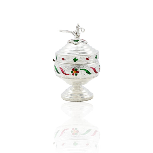 Handcrafted silver Sindoor box with intricate detailing for bridal rituals