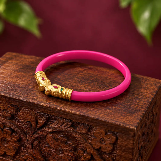 Gold Polish Premium Gajmukh Silver Bangles Multi-Color Edition