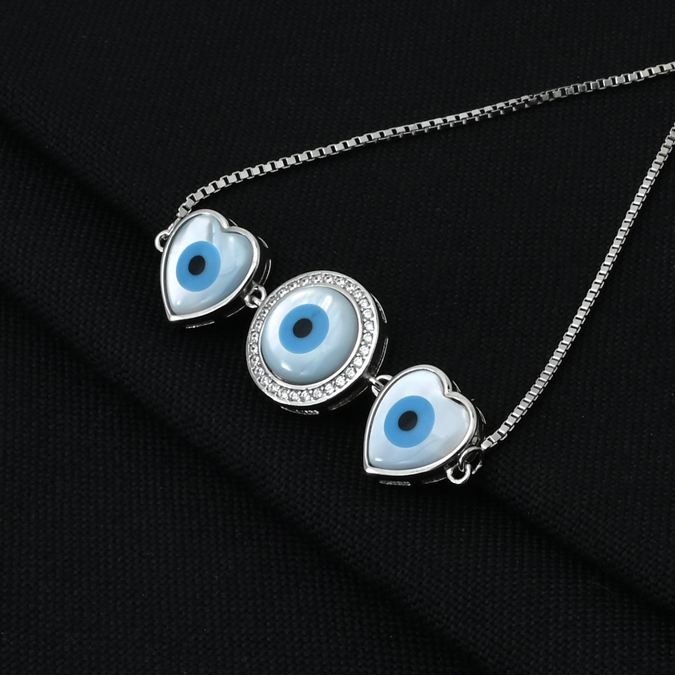 Trendy sterling silver bracelet for girls showcasing a solitaire evil eye for protection