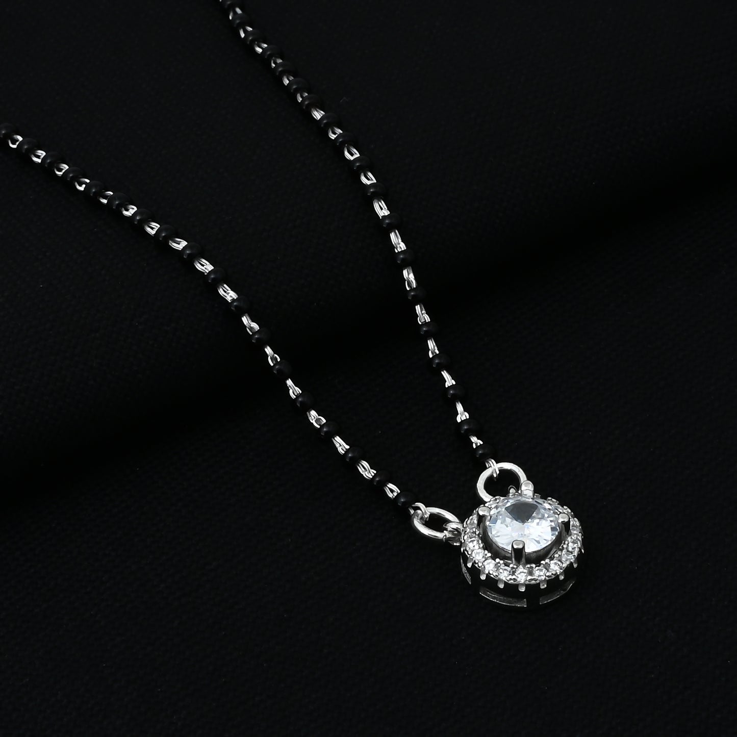 Minimalist Black Beaded Mangalsutra with Single Stone Pendant