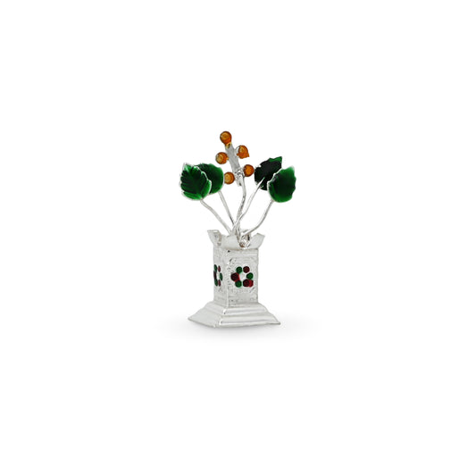 Handcrafted silver Tulsi plant, symbolizing spiritual harmony and ideal for enhancing any room’s decor
