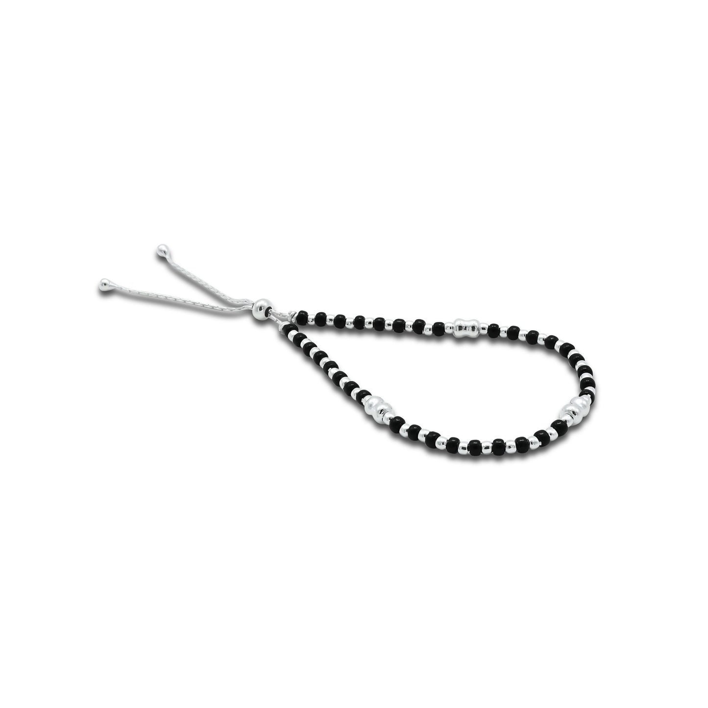 Sterling Silver and Black Beads Anklet for Girls
