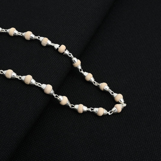 Silver original Tulsi mala, handcrafted by Khushbu Jewellers, offering spiritual benefits and elegance
