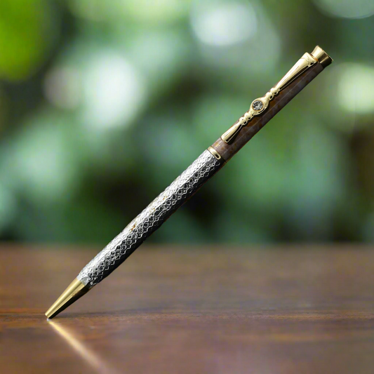 Sophisticated silver pen adorned with a sparkling white diamond
