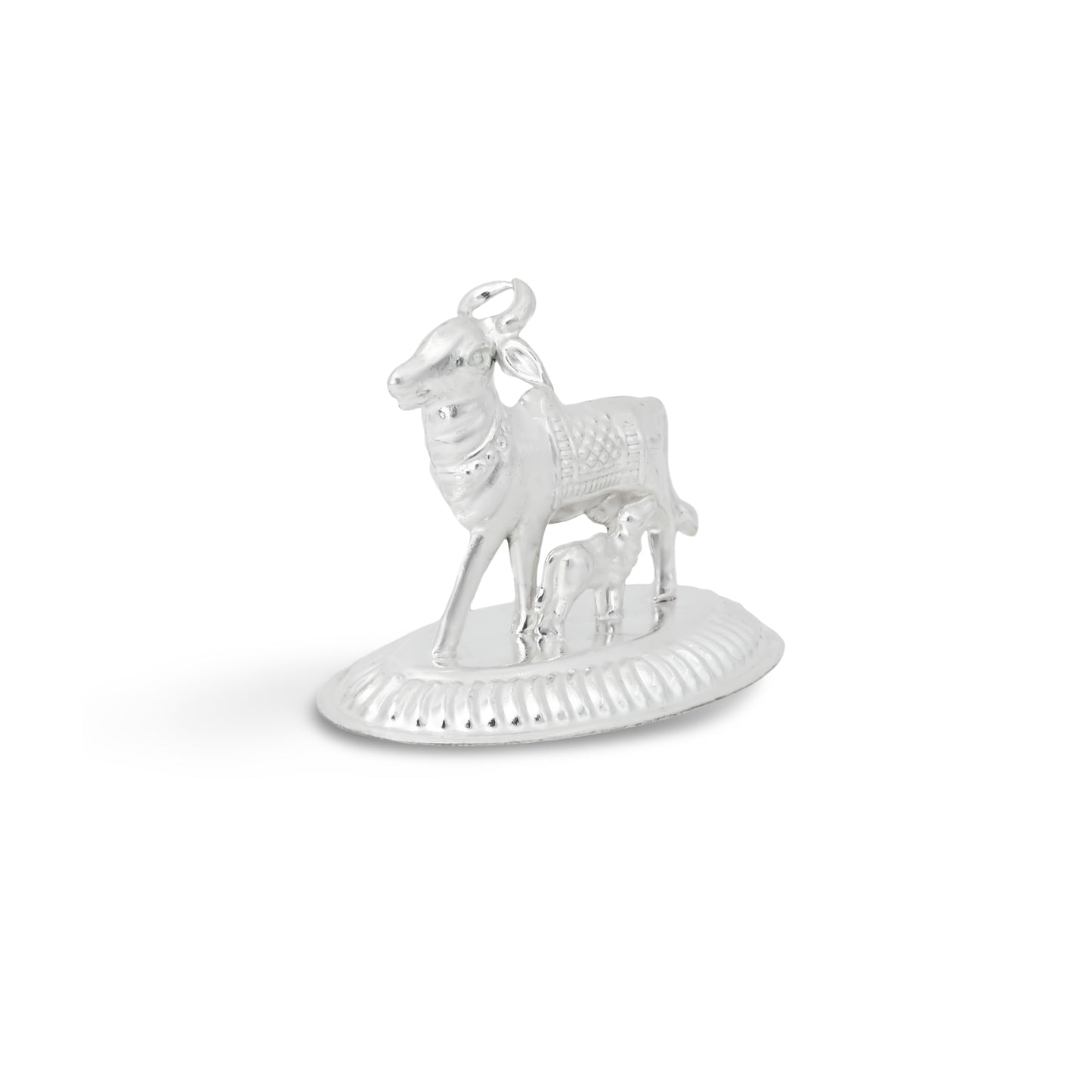 Premium silver cow and calf idol, designed to bring prosperity and positive energy to your home or temple.