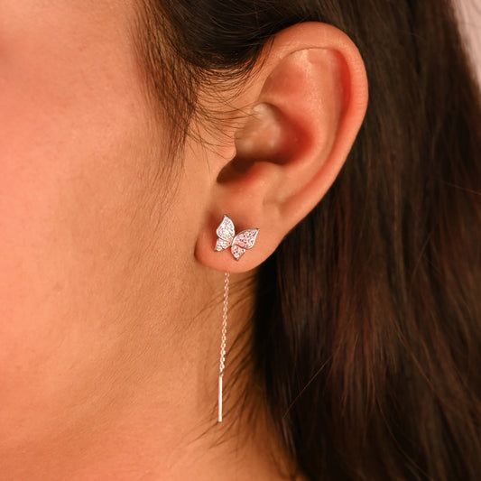 Sterling Silver and Gold-Plated Butterfly Earrings with Drop Chain Stylish