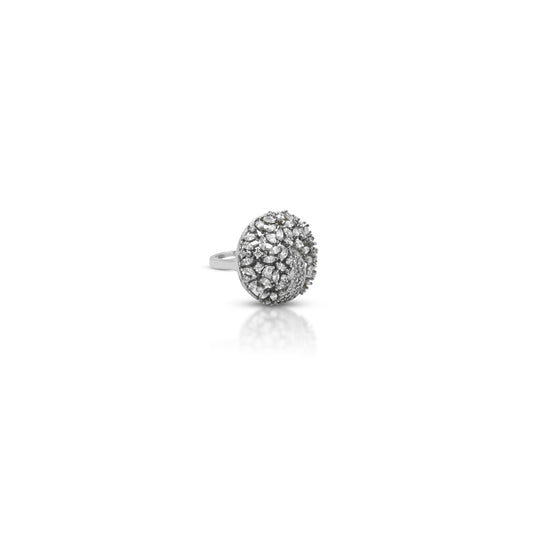 Unique Silver Ring with a Flourish of White Crystals.