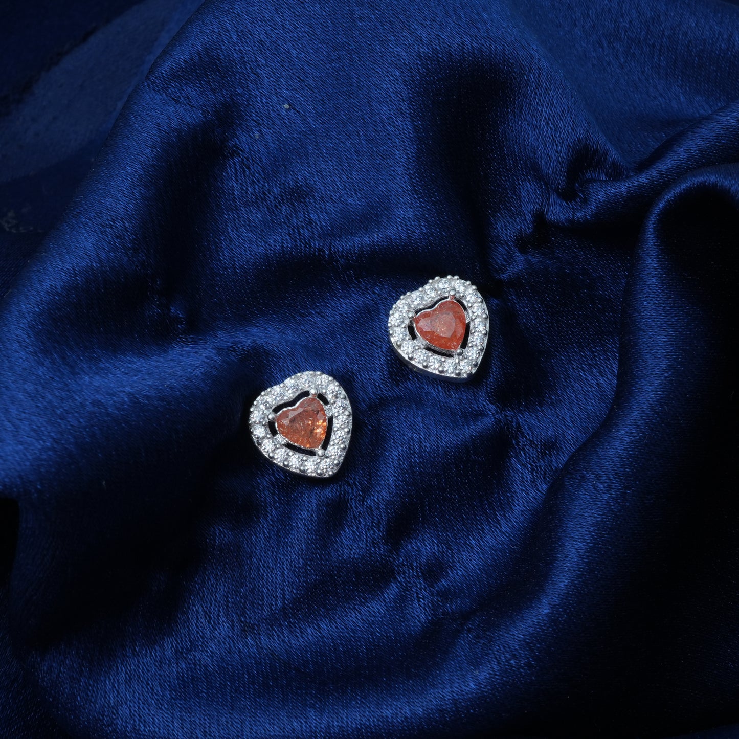 Heart Earrings Center Gem Surrounded by Crystals