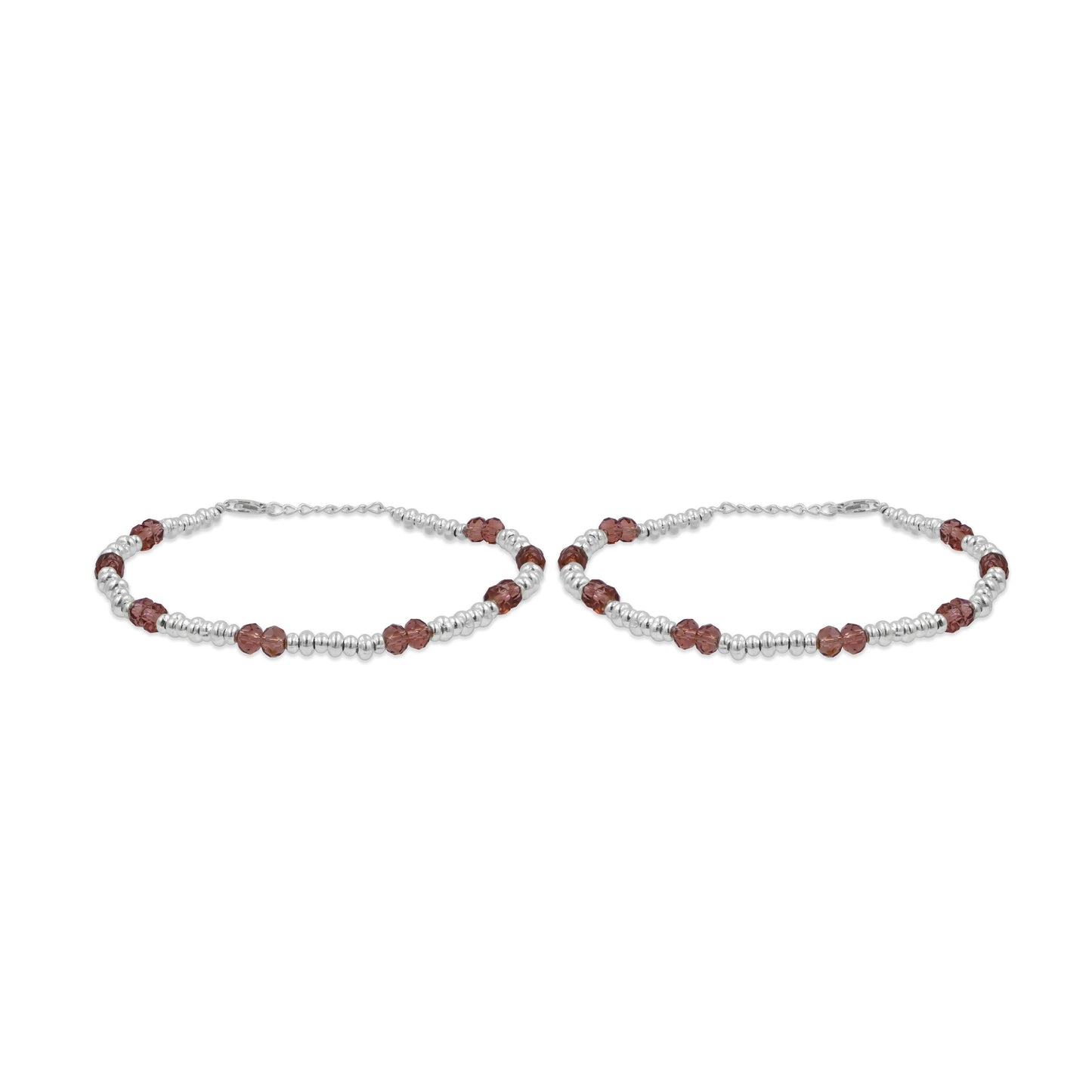 Trendy silver kada anklet with multiple beads