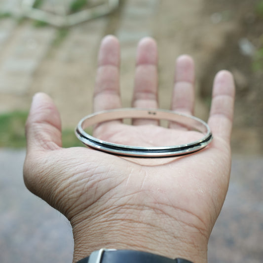 Bold Silver Kada with Black Strip Design