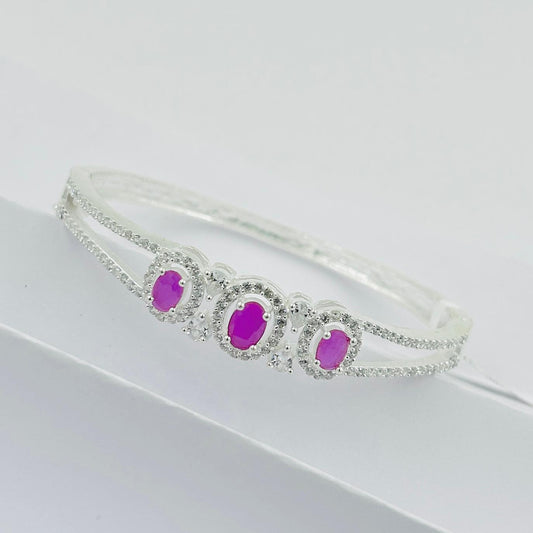 Elegant Silver Bracelet with Trio of Pink Stones for Girls.