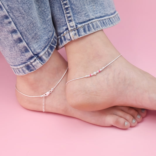 Tiny Buds Silver Anklet