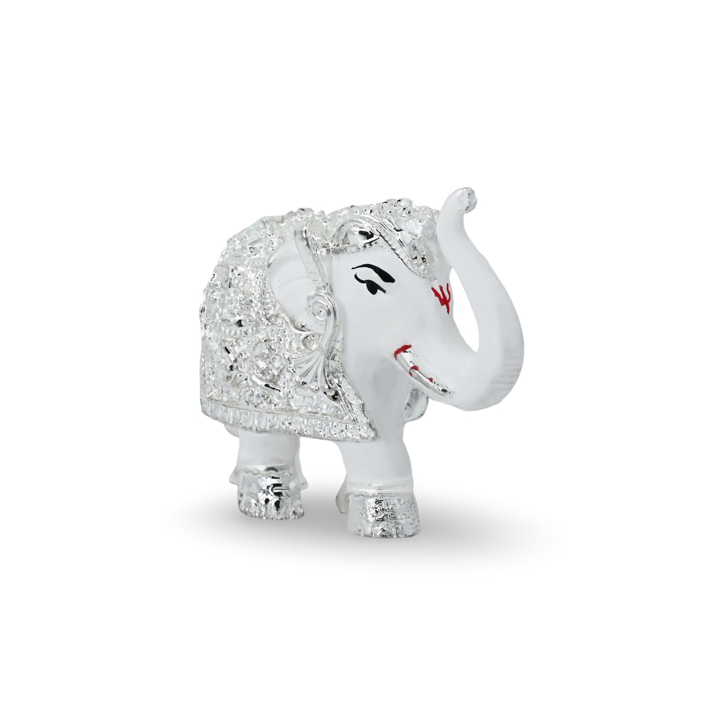 Handcrafted silver-coated elephant statue with wax detailing, symbolizing strength and good luck.